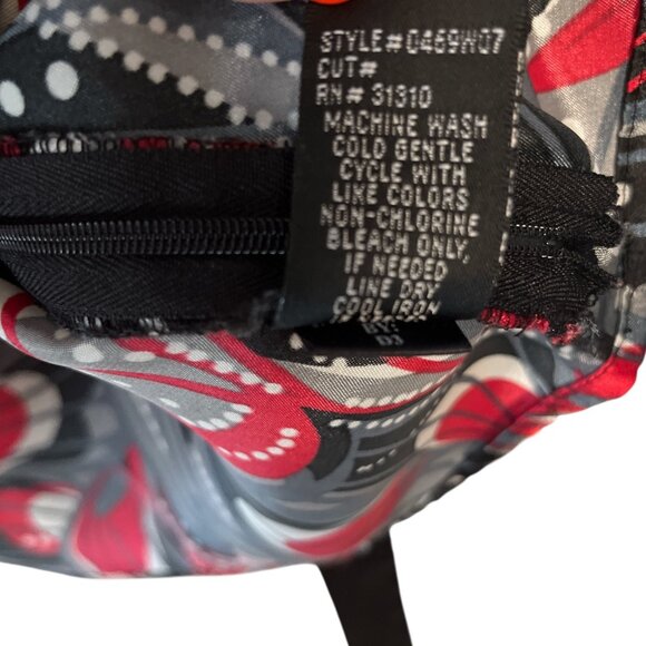 AGB Women’s XL Tunic Blouse | Red Black Gray Abstract Floral Print | Side Zip | - Picture 4 of 6